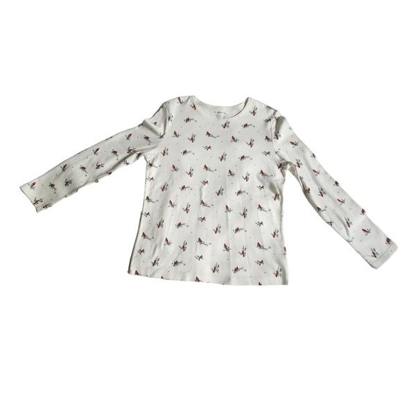 Croft & Barrow White Red Cardinal Bird Long Sleeve Classic Tee Top Size Small - Picture 1 of 10